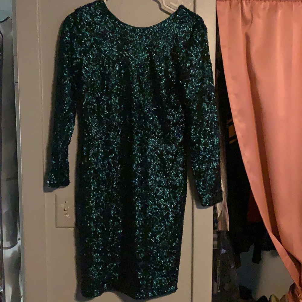 EUC, Emerald Green sequin long sleeve dress, size Large, H&M